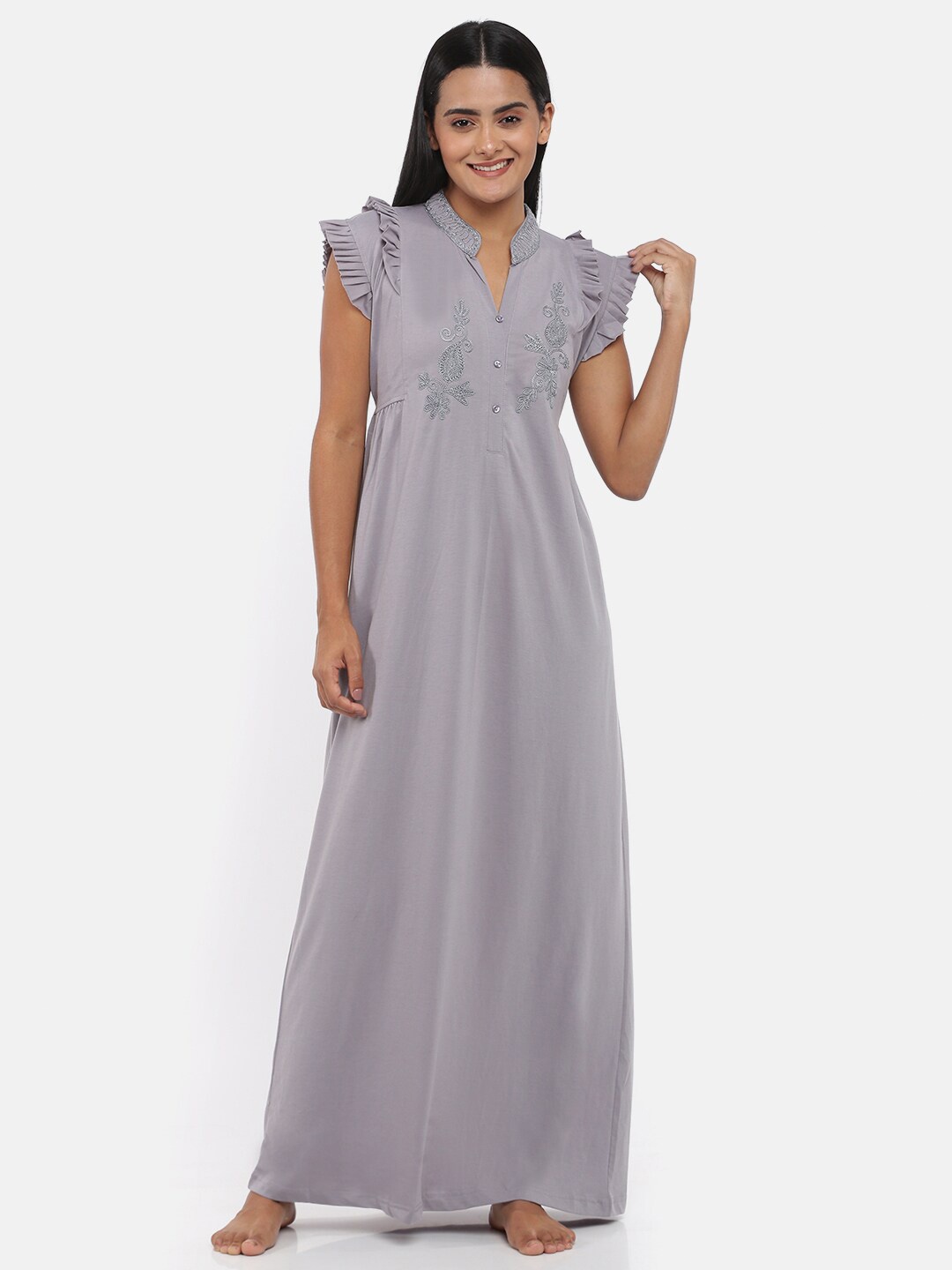 

9shines Label Grey Embroidered Maxi Nightdress