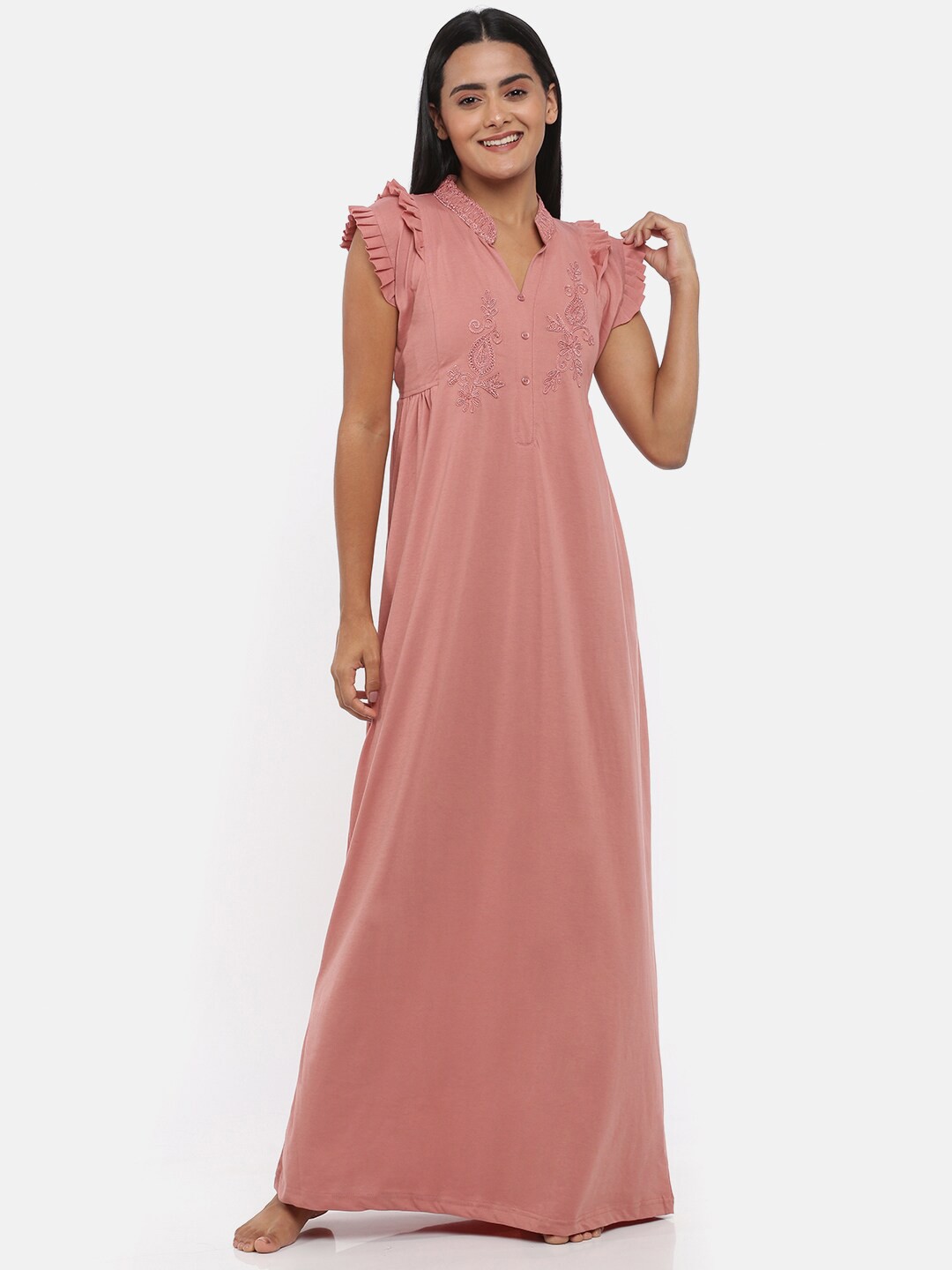 

9shines Label Pink Embroidered Maxi Nightdress