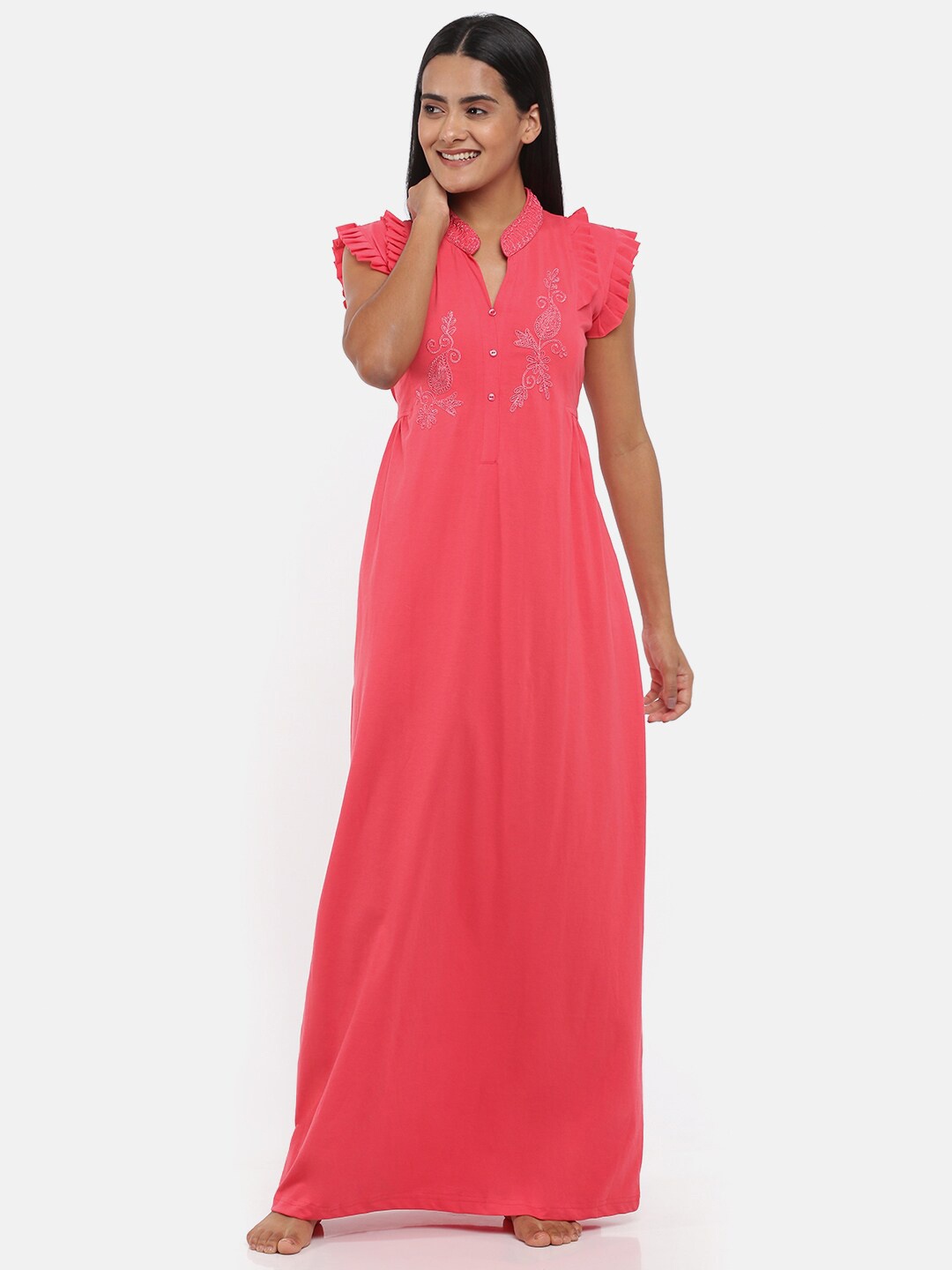 

9shines Label Pink Embroidered Maxi Nightdress