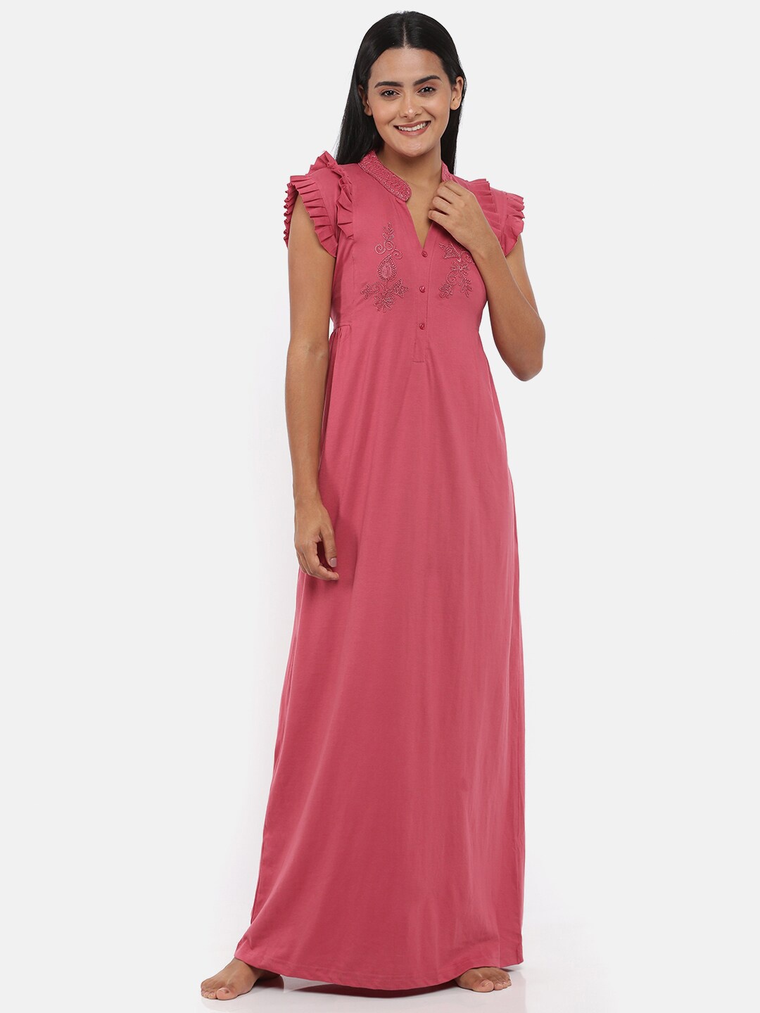 

9shines Label Pink Embroidered Maxi Nightdress