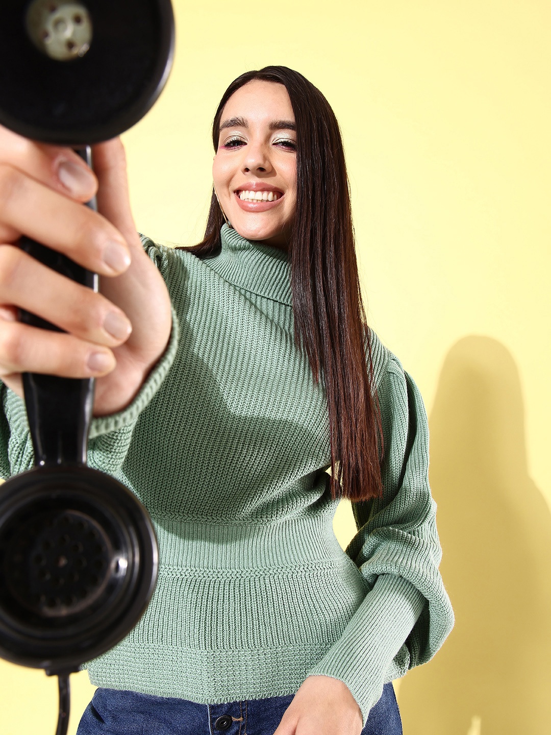 

The Roadster Life Co. Solid Open Knit Turtle Neck Pullover Sweater, Green