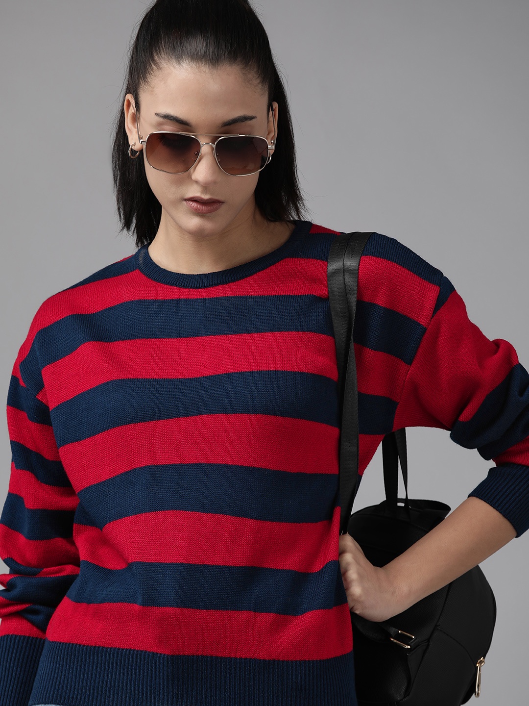 

The Roadster Lifestyle Co. Women Striped Pullover, Navy blue