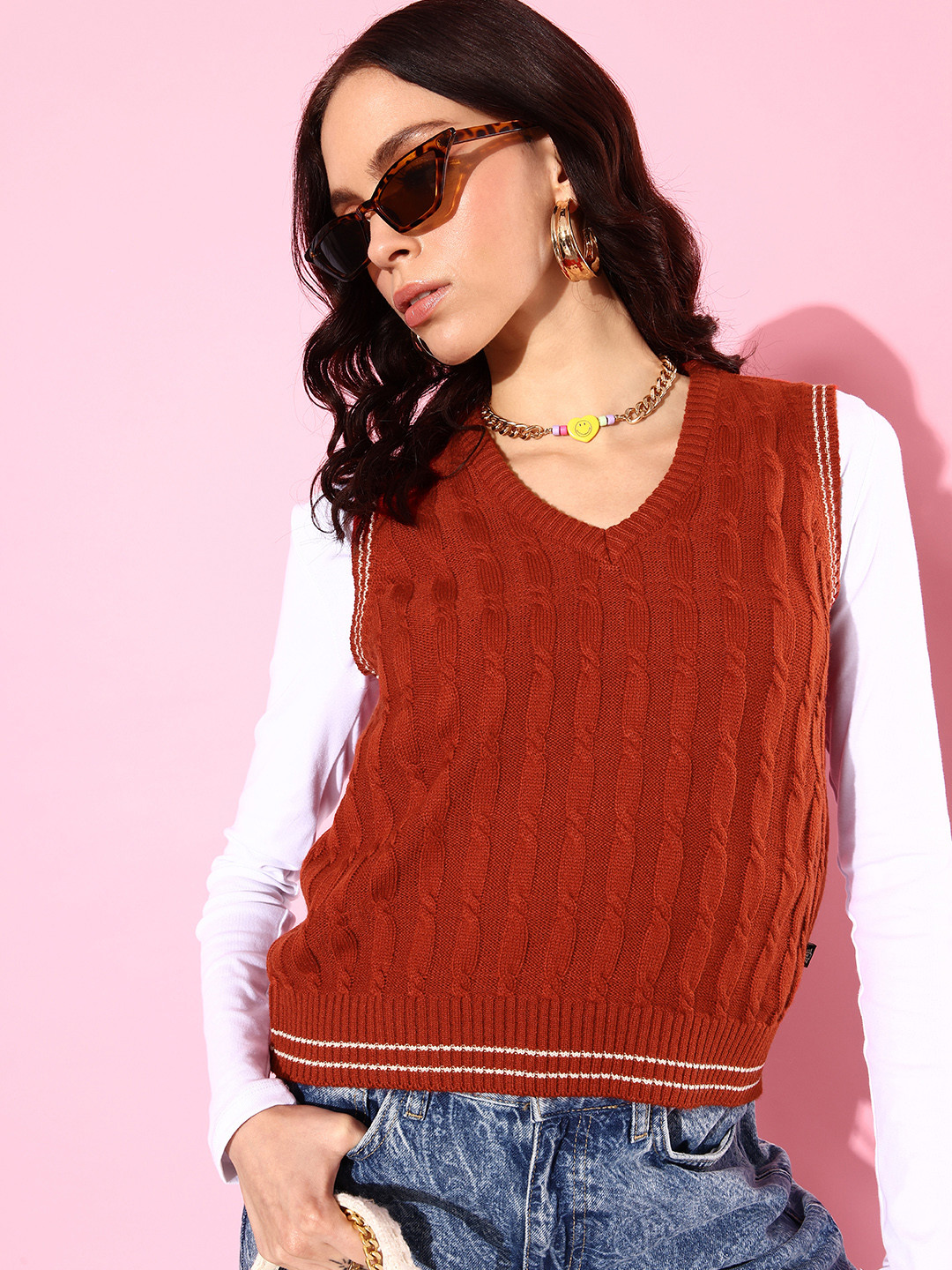 

The Roadster Life Co. Cable Knit Sweater Vest, Rust