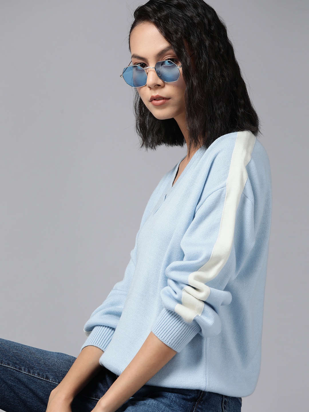 

The Roadster Lifestyle Co. Women Blue Pure Acrylic Solid Pullover