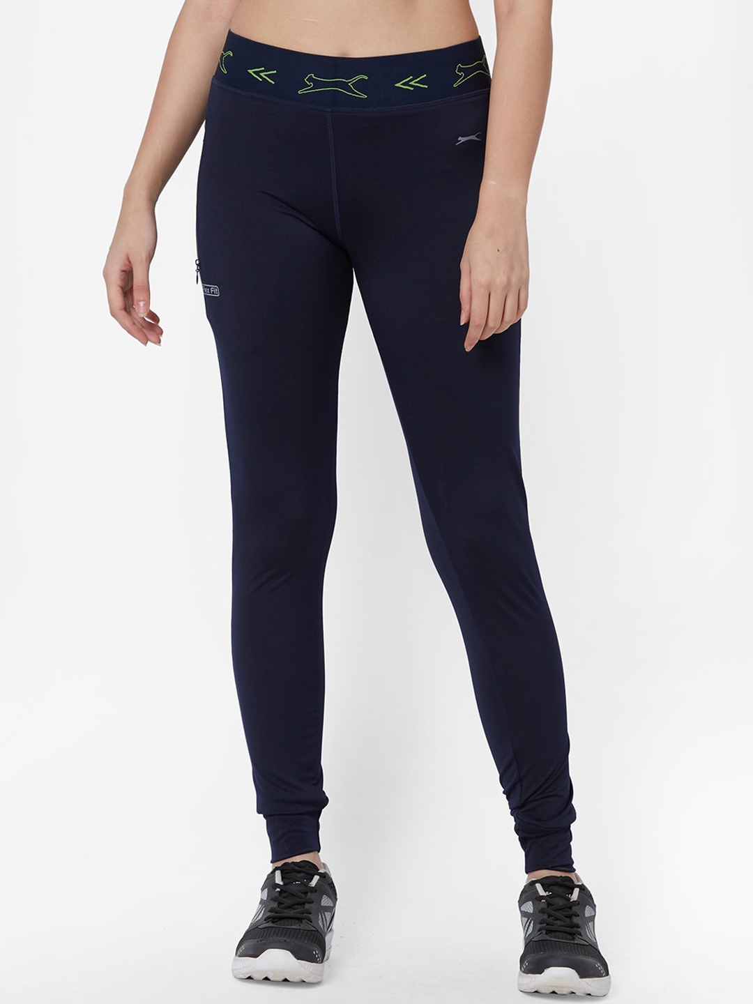 

Black Panther Women Navy Blue & Green Solid Slim Fit Joggers