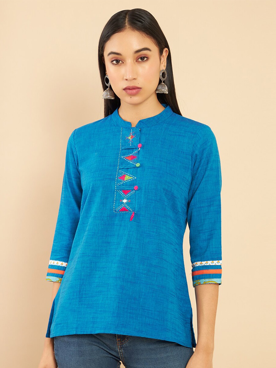 

Soch Blue & Pink Mandarin Collar Tunic