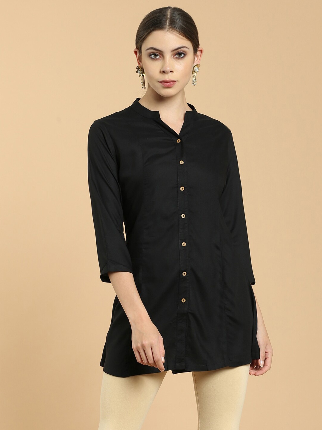 

Soch Black Viscose Rayon Mandarin Collar Tunic