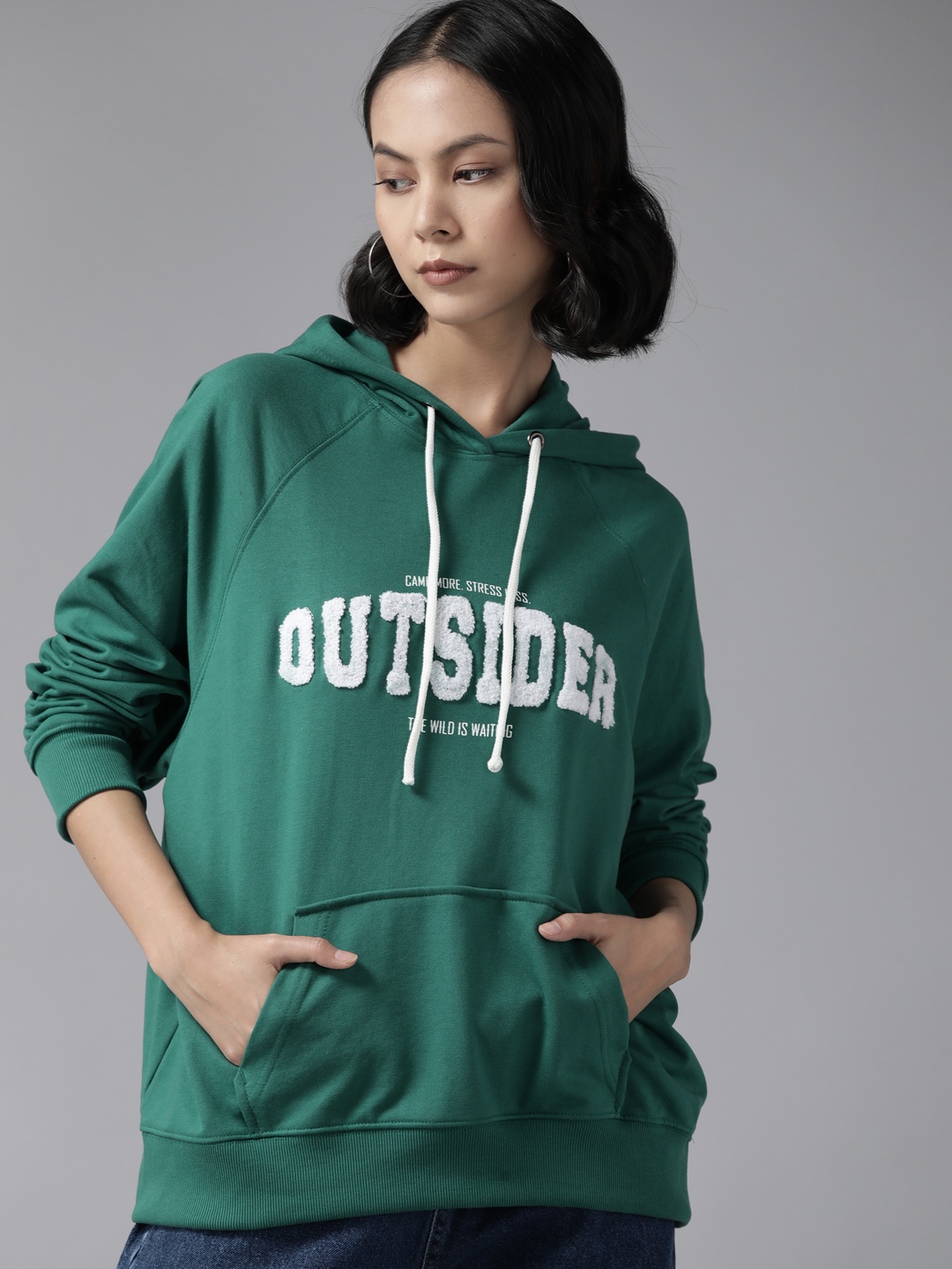 

The Roadster Lifestyle Co. Typography Pattern Raglan Sleeves Hooded Sweatshirt, Green