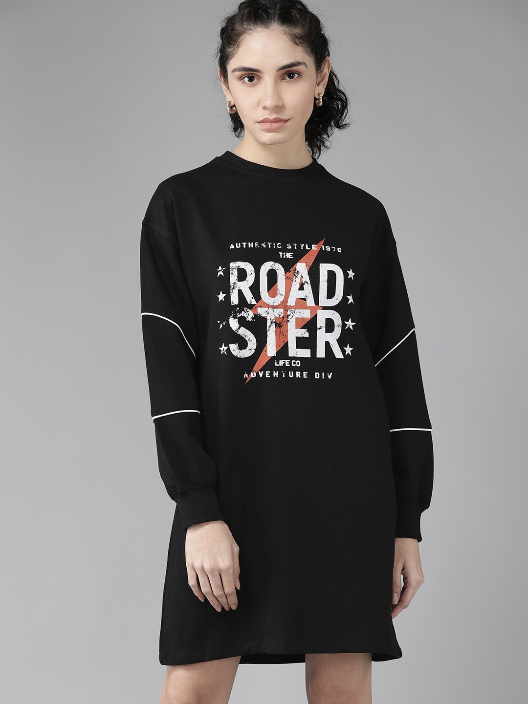 

Roadster Women Black Printed Jumper Dress