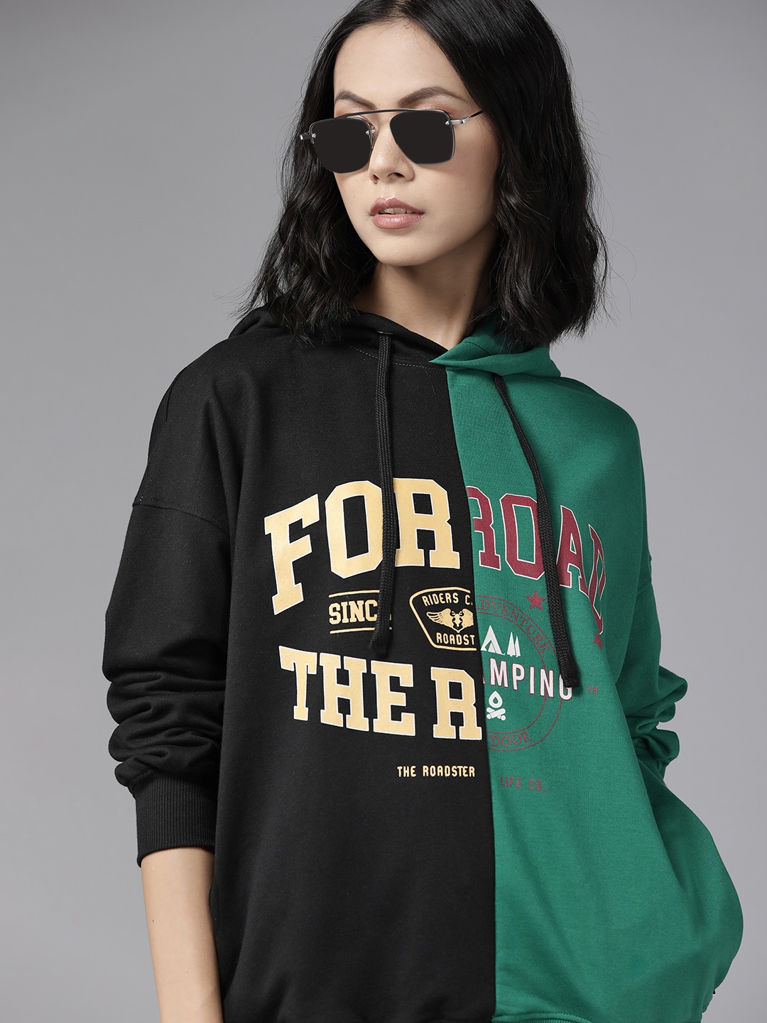 

The Roadster Lifestyle Co. Women Black Colourblocked Hooded Sweatshirt
