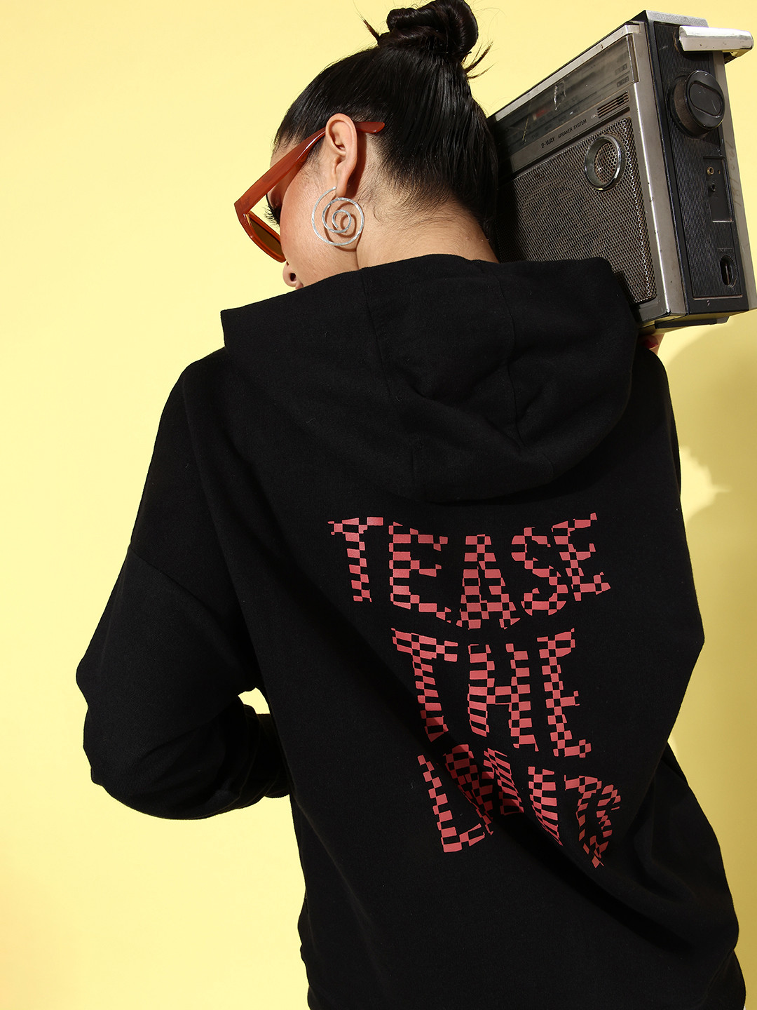 

The Roadster Life Co. Jet Black Hyper Graphics Printed Hooded Sweatshirt