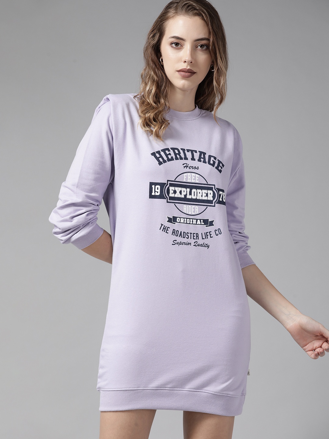 

Roadster Lavender Printed Shoulder Pad Sweatshirt Dress