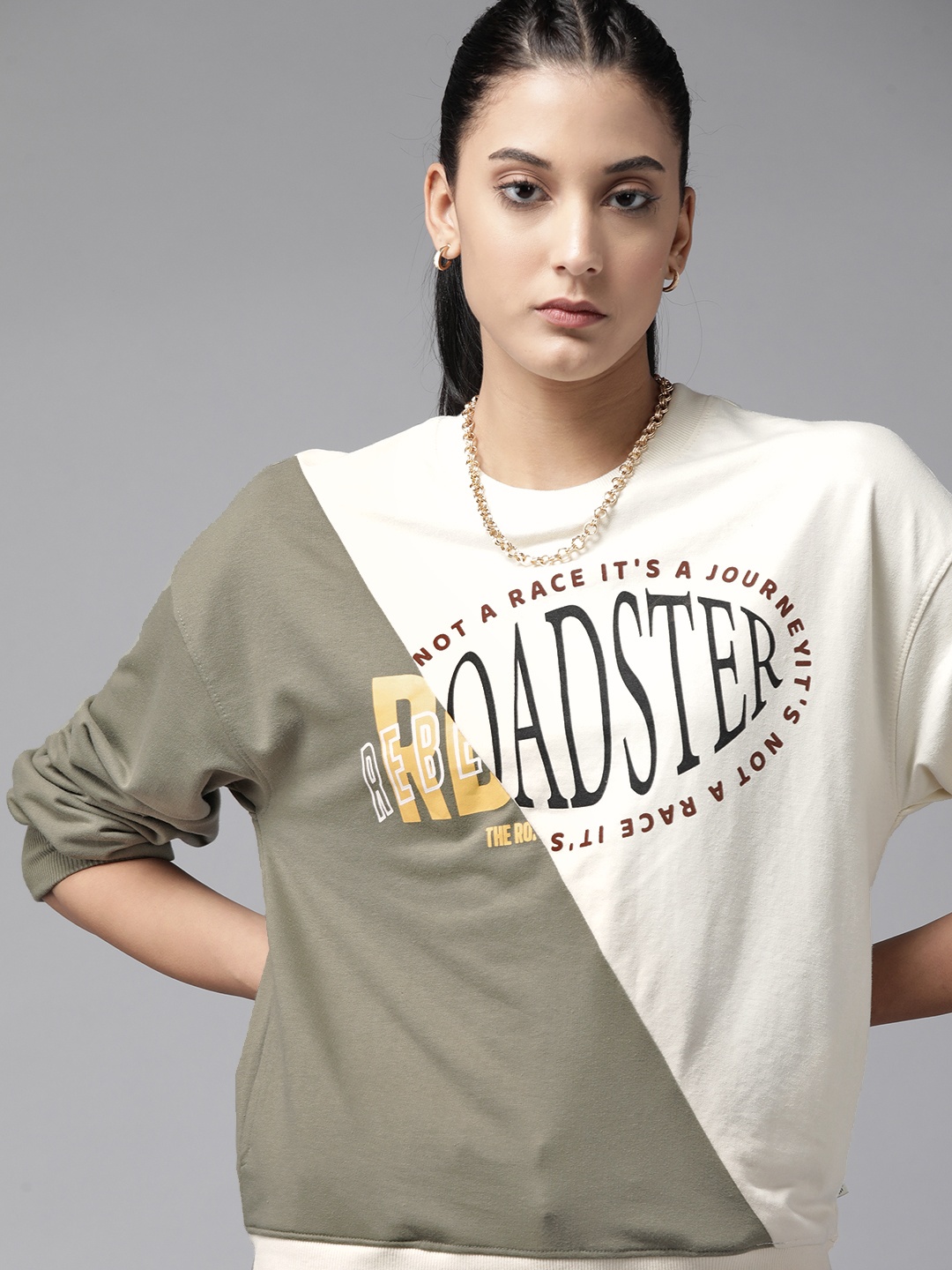 

Roadster Women Olive Green Colourblocked Sweatshirt
