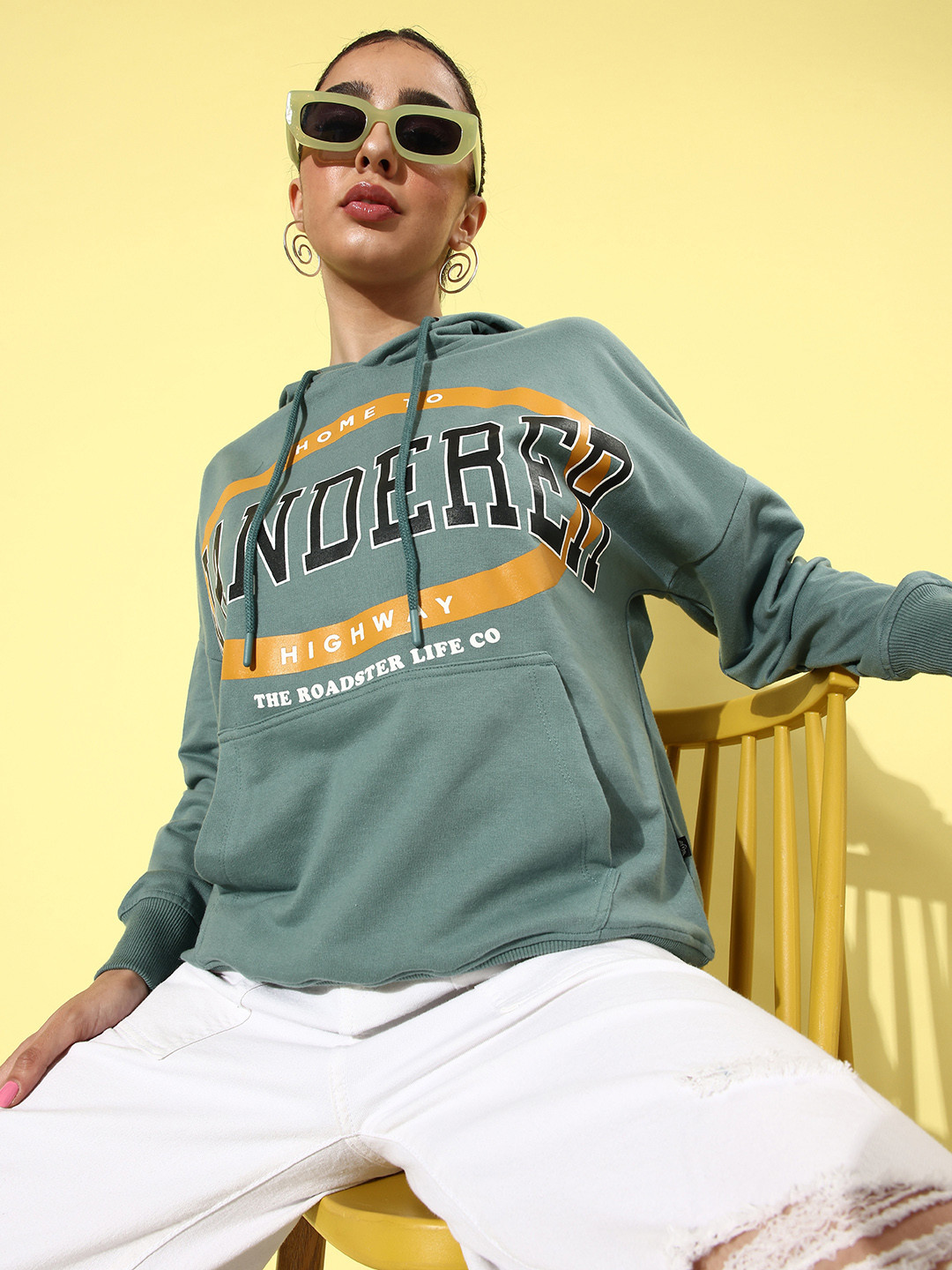

The Roadster Life Co. Sea Green Hyper Graphics Printed Hooded Sweatshirt