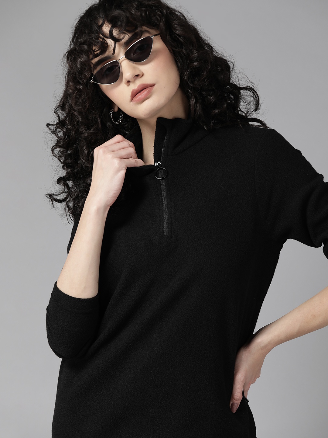 

Roadster Women Black Solid Sweatshirt