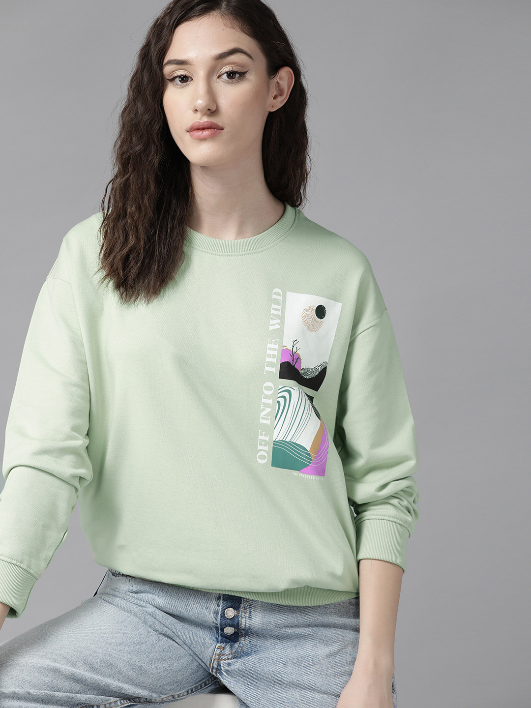

The Roadster Lifestyle Co. Women Olive Green Printed Sweatshirt