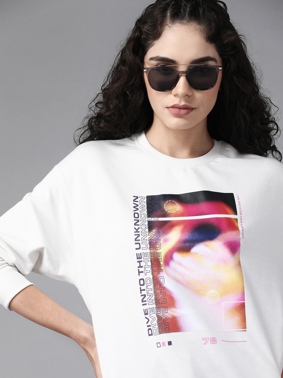

The Roadster Lifestyle Co. Women White Printed Sweatshirt