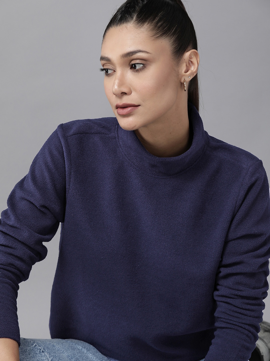 

Roadster Women Navy Blue Fleece Sweatshirt