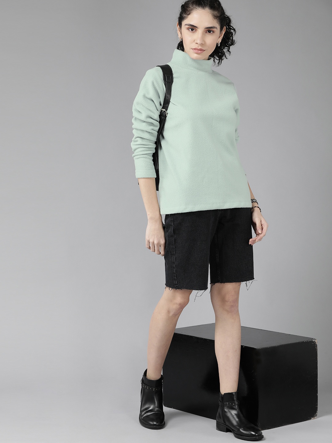 

Roadster Women Mint Green High Neck Knitted Pullover