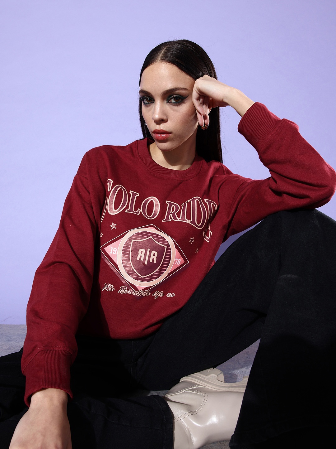 

The Roadster Life Co. Typography Printed Hello Monsoon-Hyper Graphics Sweatshirt, Maroon