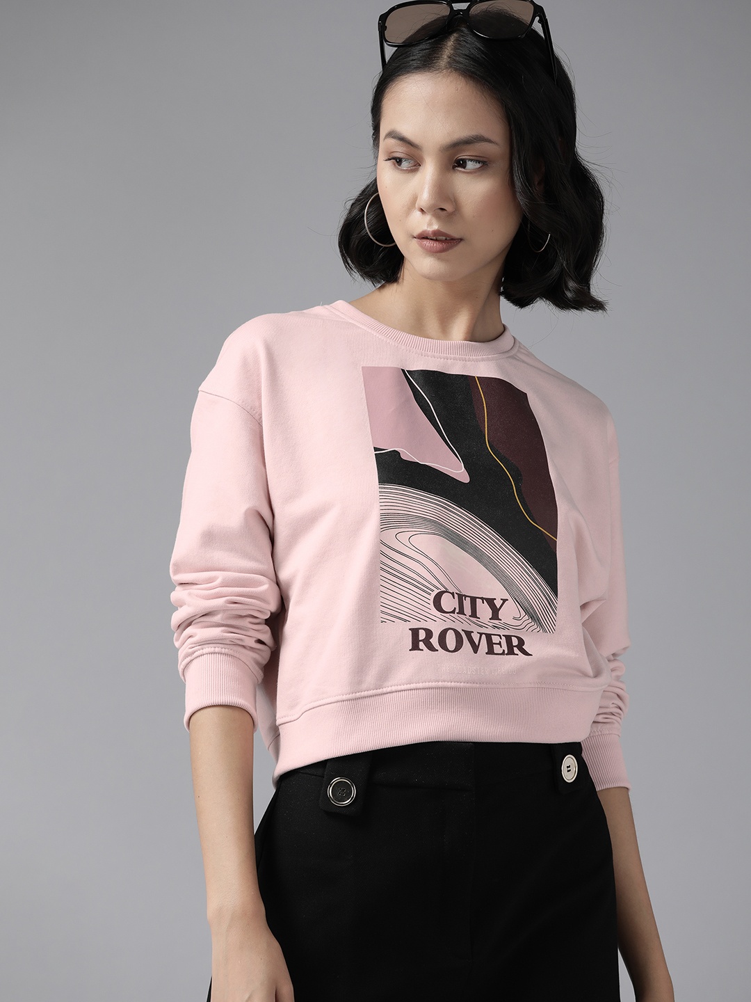 

The Roadster Lifestyle Co. Graphic Printed Crop Sweatshirt, Peach