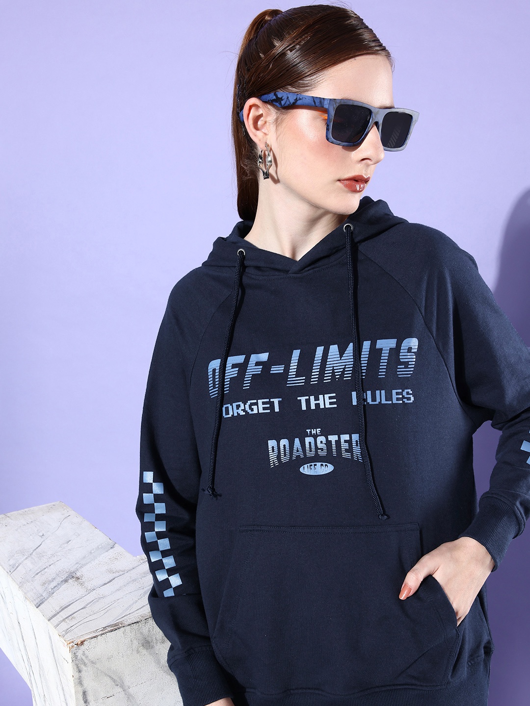 

The Roadster Life Co. Typography Printed Hello Monsoon-Hyper Graphics Hooded Sweatshirt, Navy blue