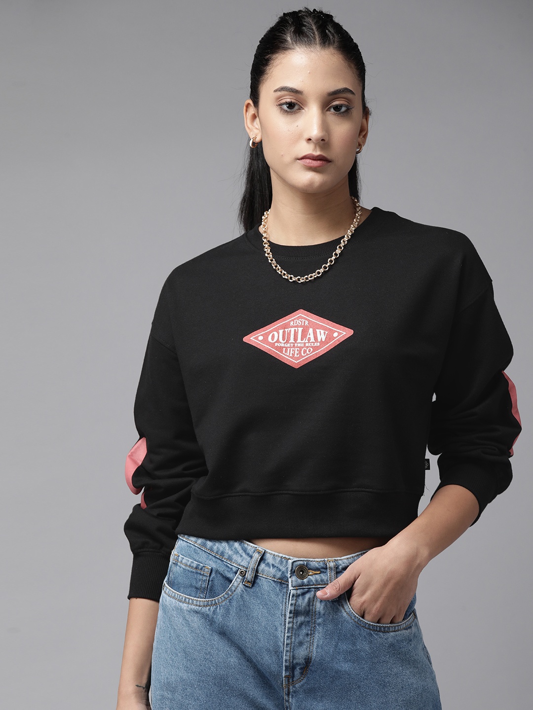 

Roadster Women Black Printed Sweatshirt