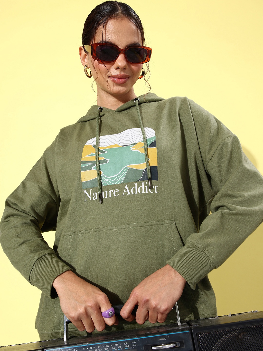 

The Roadster Life Co. Graphic Printed Hooded Sweatshirt, Olive