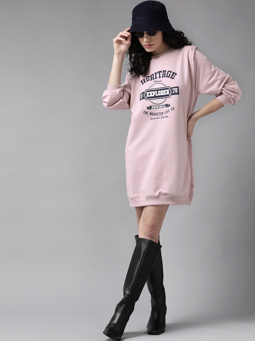 

Roadster Women Pink Printed Longline Sweatshirt