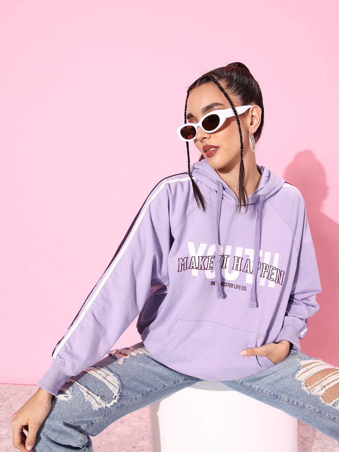 

The Roadster Lifestyle Co. Graphic Printed Hooded Sweatshirt, Lavender