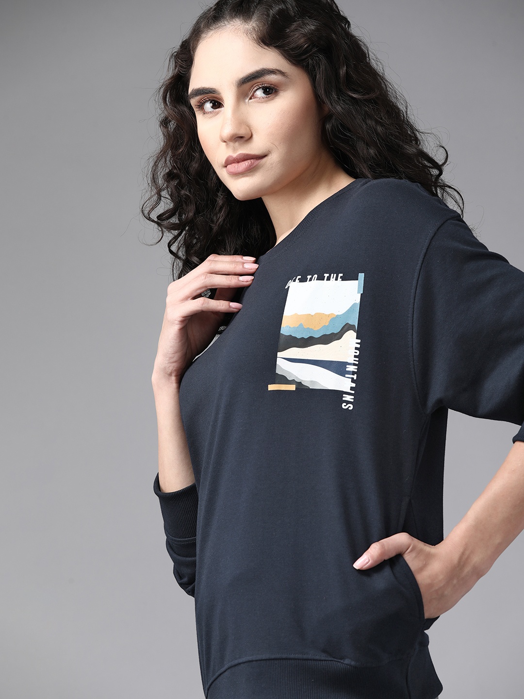 

The Roadster Lifestyle Co. Women Navy Blue Printed Sweatshirt