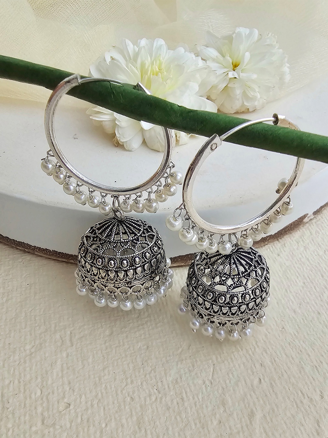 

Binnis Wardrobe Silver-Toned Contemporary Jhumkas Earrings