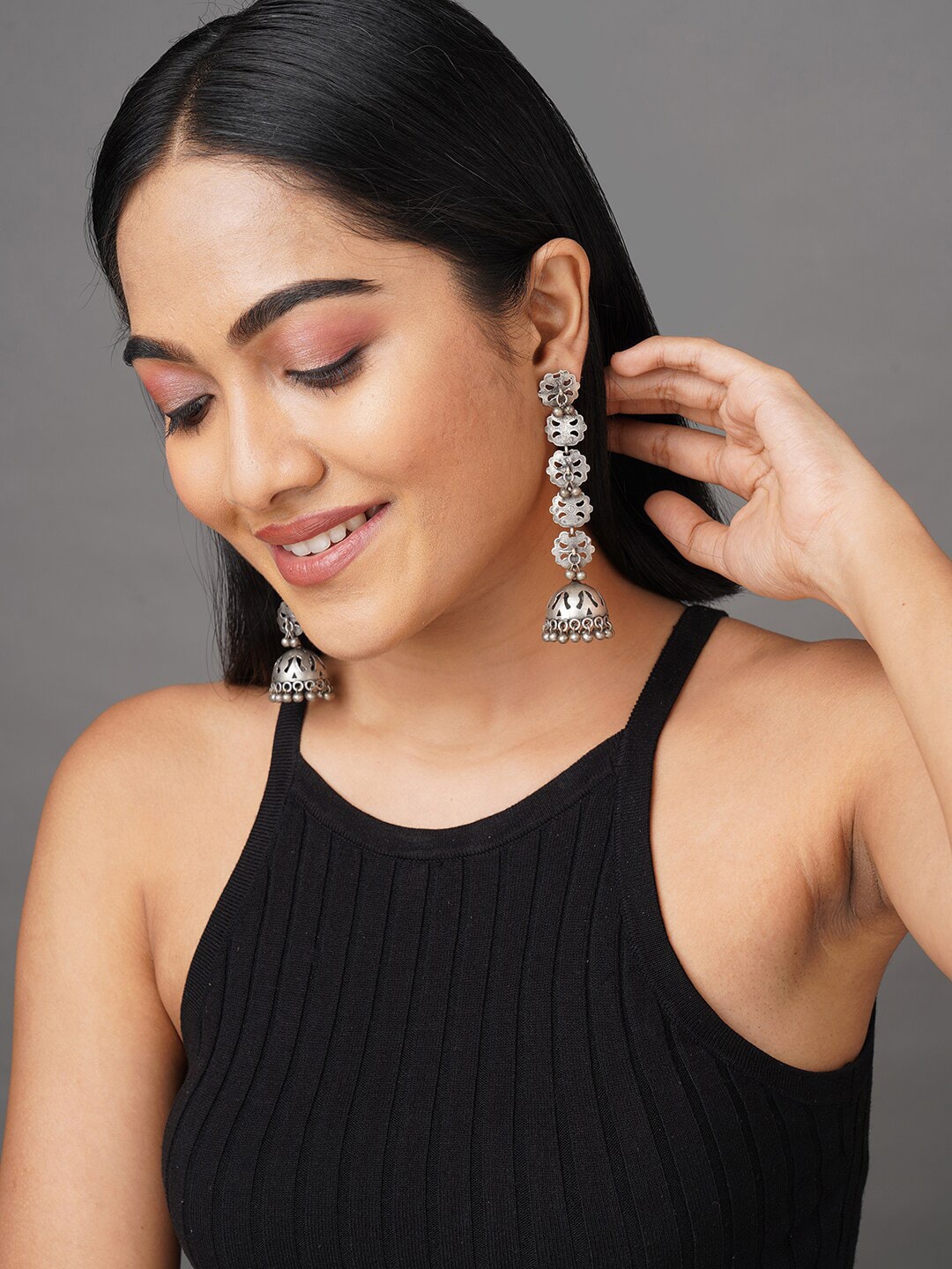 

Binnis Wardrobe Silver-Toned Contemporary Jhumkas Earrings