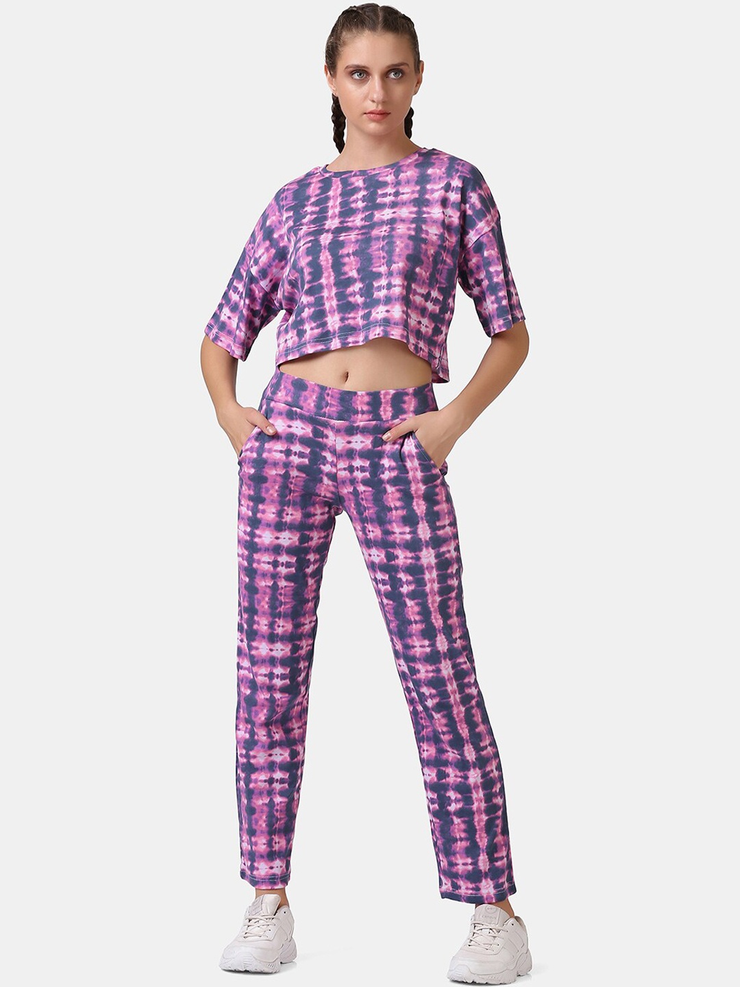 

Aesthetic Bodies Women Pink & Grey Tie & Dye Pure Cotton Co-ords