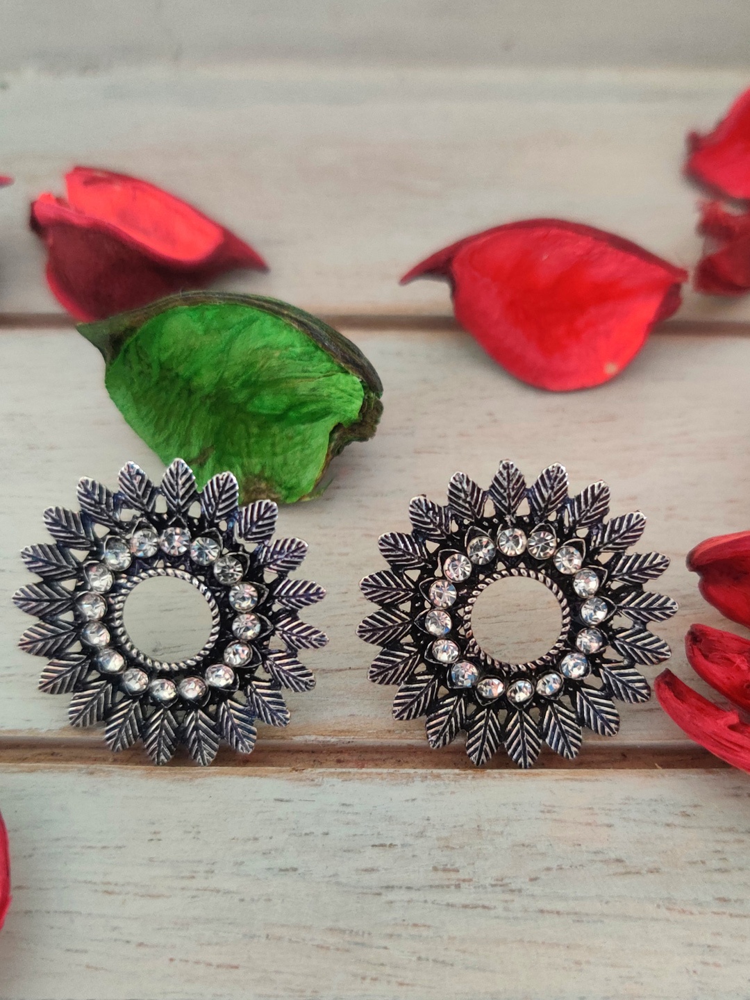 

Binnis Wardrobe Silver-Toned Circular Studs Earrings