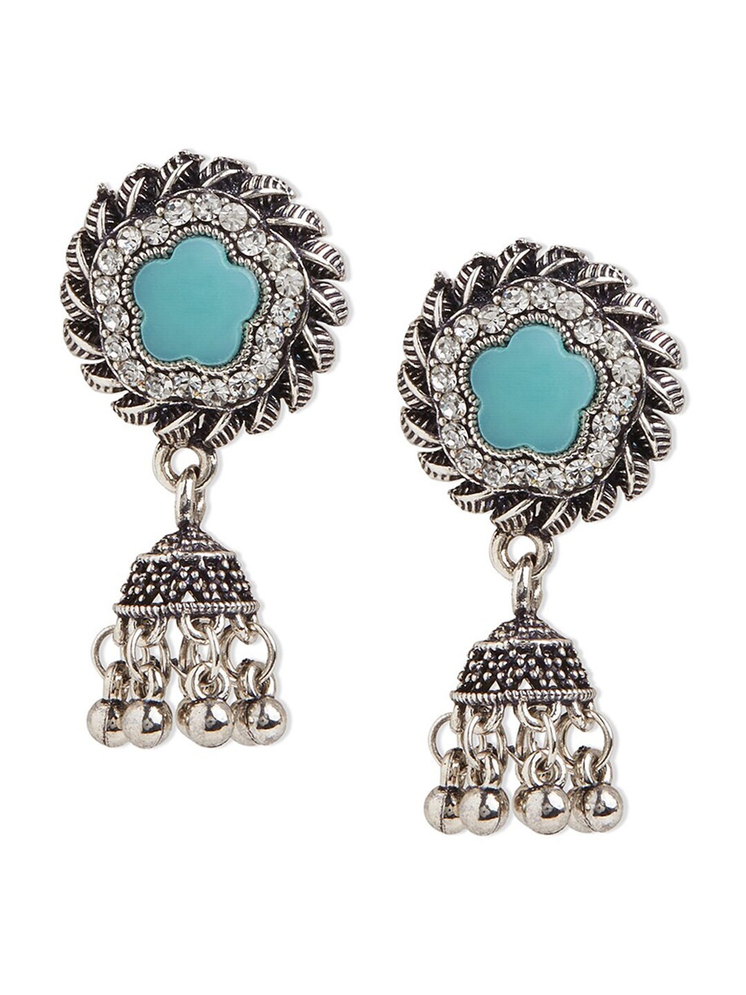 

Binnis Wardrobe German Silver Green Dome Shaped Drop Earrings