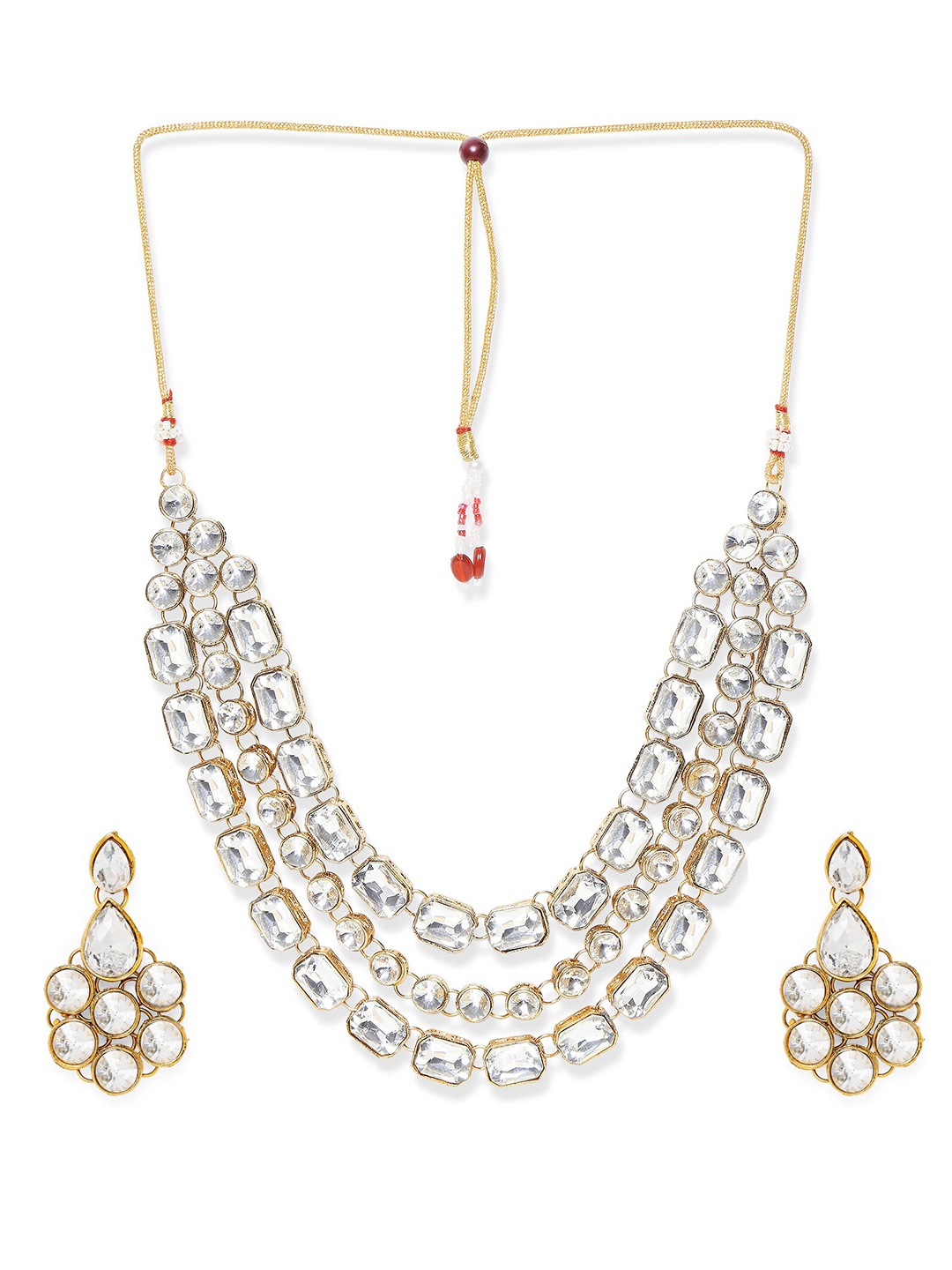 

Mahi Gold-Plated White Kundan Layered Jewellery Set