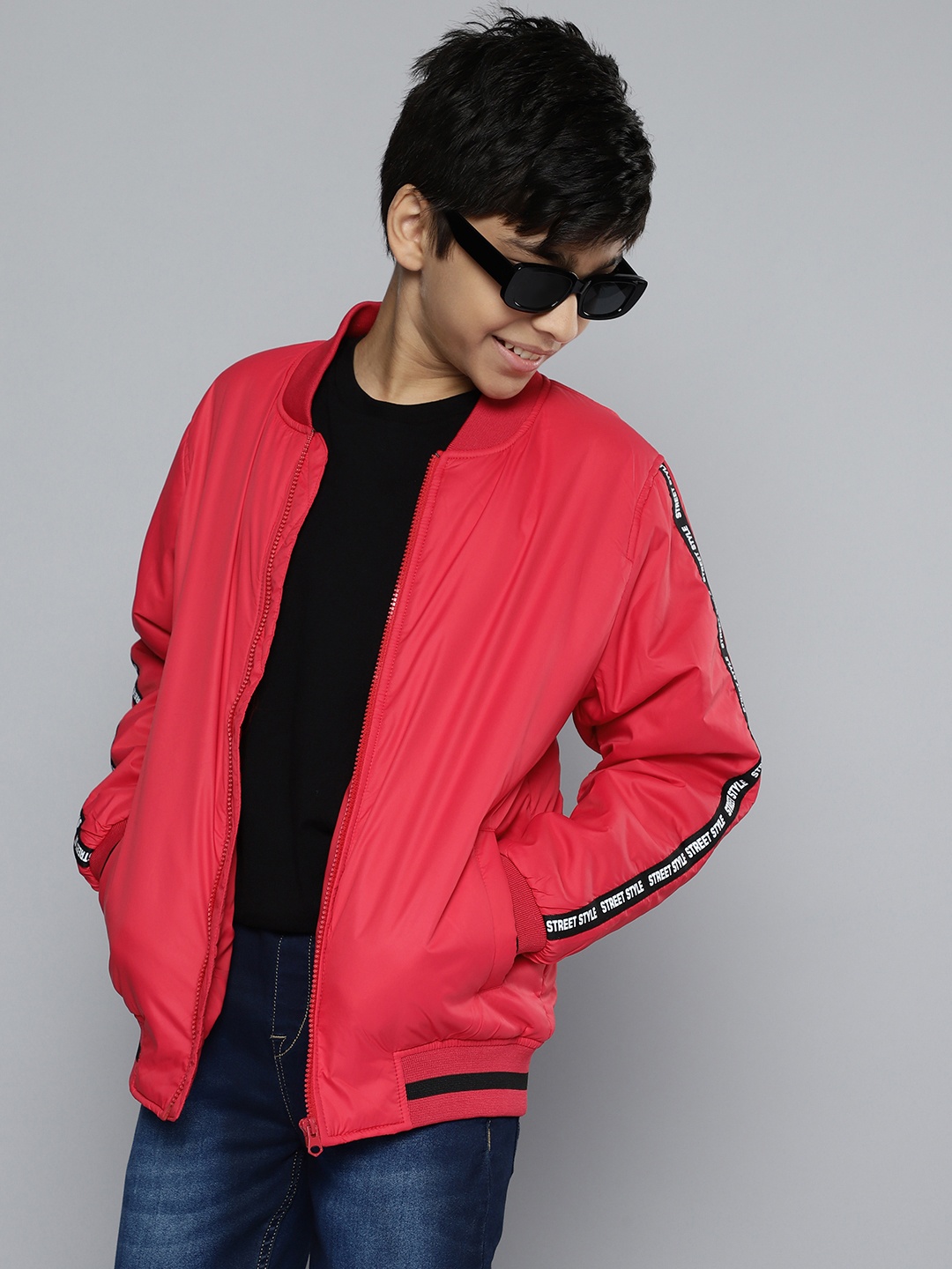 

HERE&NOW Boys Red Solid Bomber Jacket