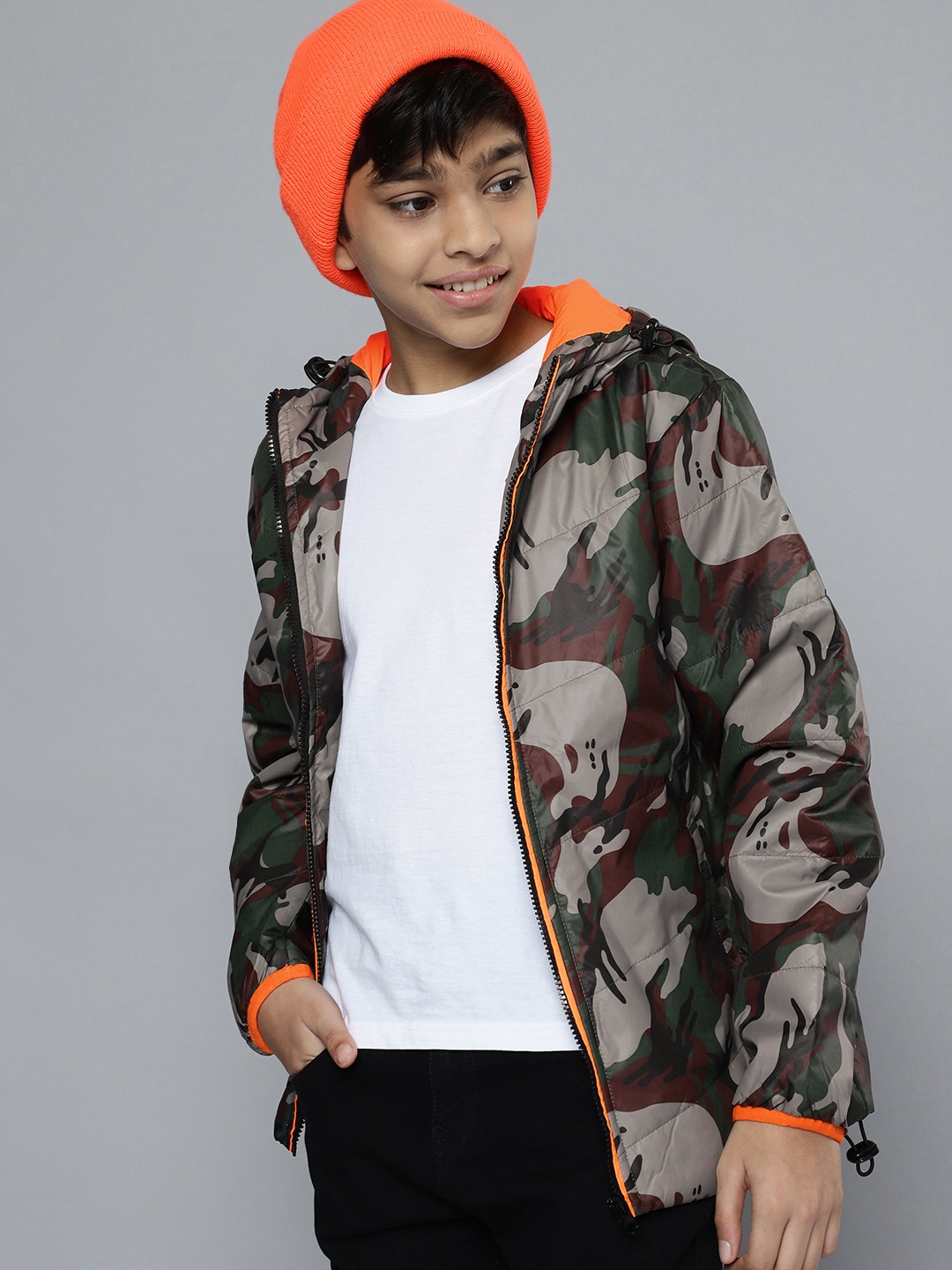 

HERE&NOW Boys Olive Green Camouflaged Padded Jacket