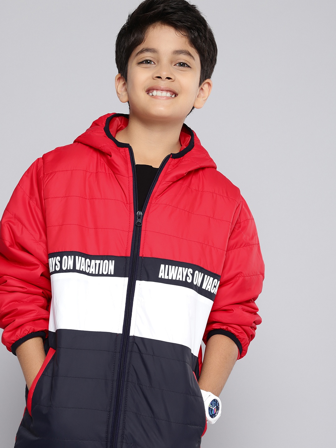 

HERE&NOW Boys Red Black Colourblocked Padded Jacket