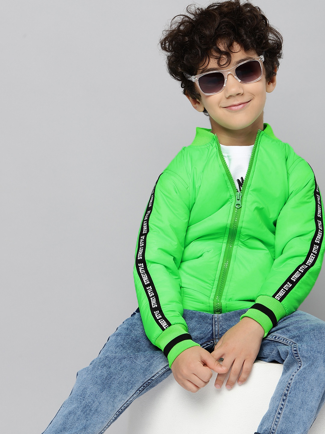 

HERE&NOW Boys Green Solid Bomber Jacket