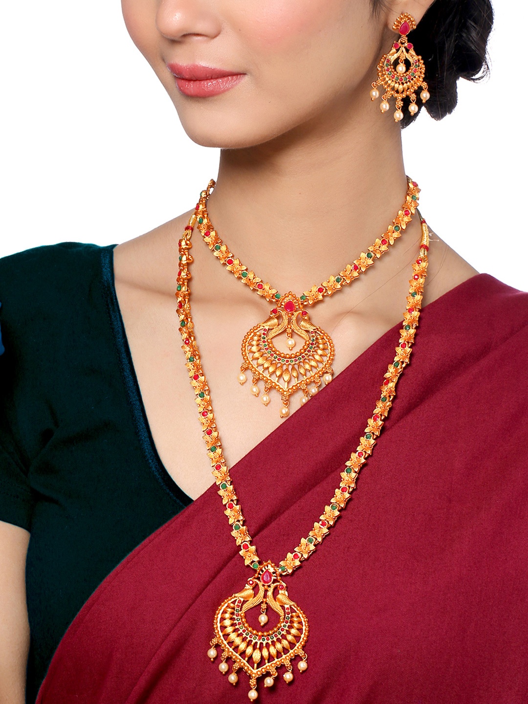 

Yellow Chimes Gold Plated Peacock Studded Jewellery Set