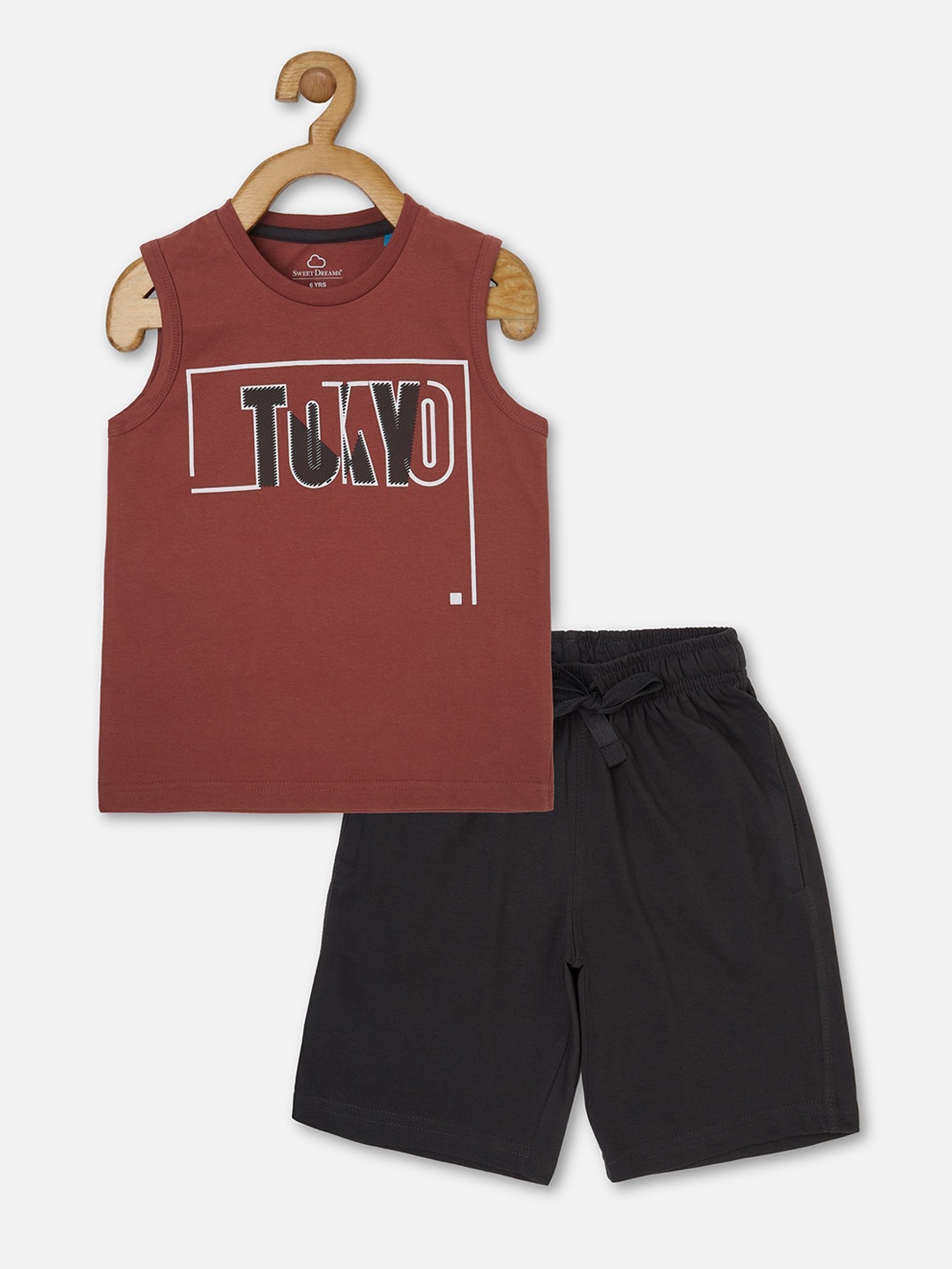 

Sweet Dreams Boys Red & Brown Printed Night suit