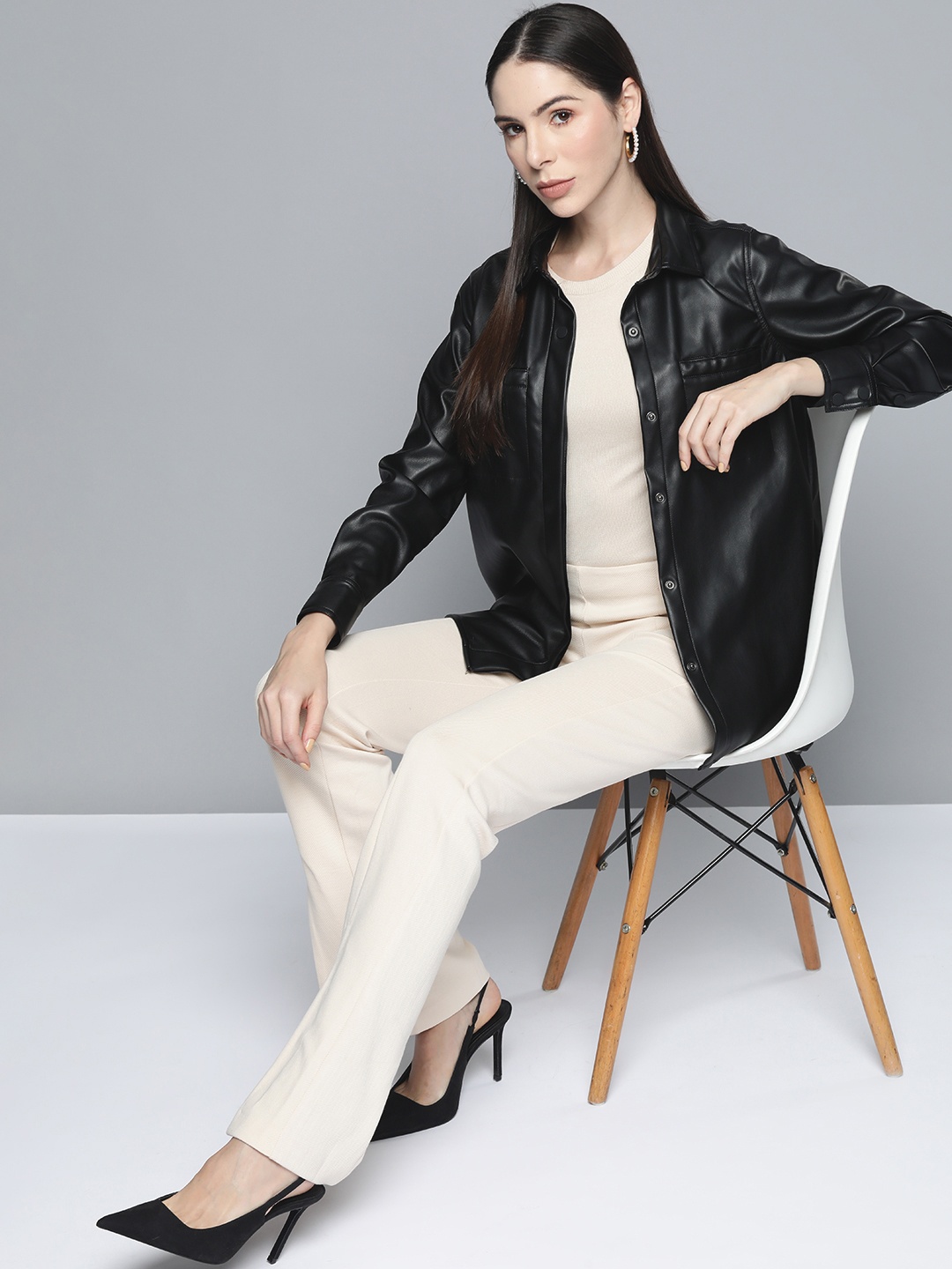 

Chemistry Women Black Solid PU Coated Jacket