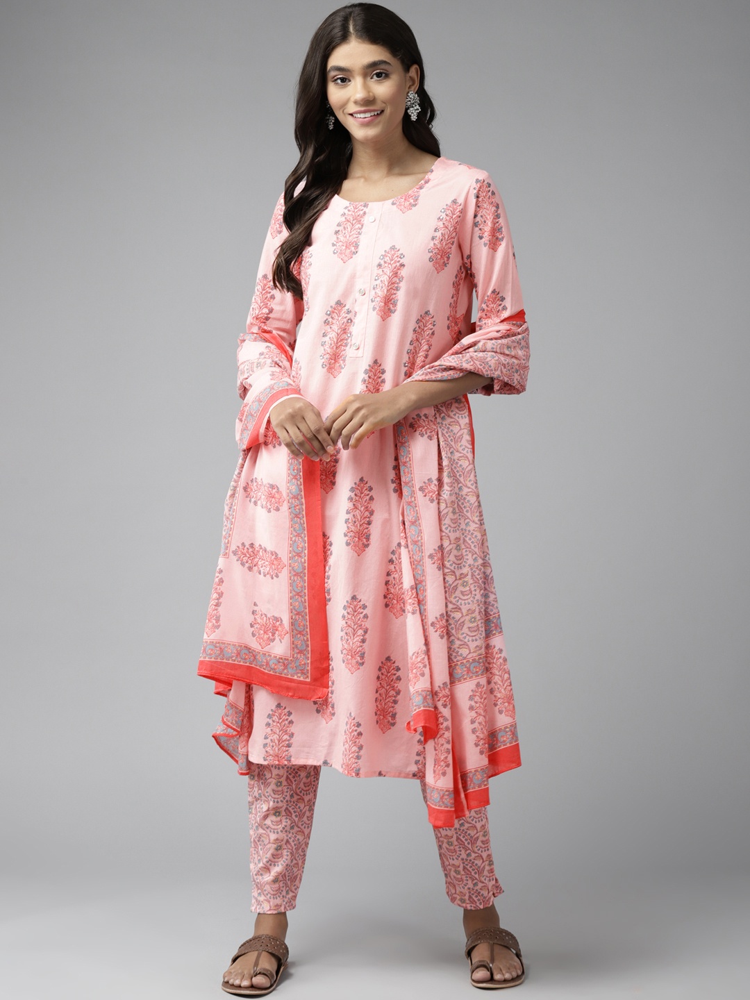 

Yufta Women Pink Ethnic Motifs Printed Sequinned Pure Cotton Kurta with Trousers & With Dupatta