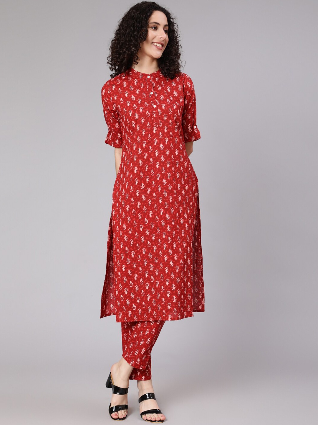 

Awadhi Women Red Floral Printed Kurta with Trousers
