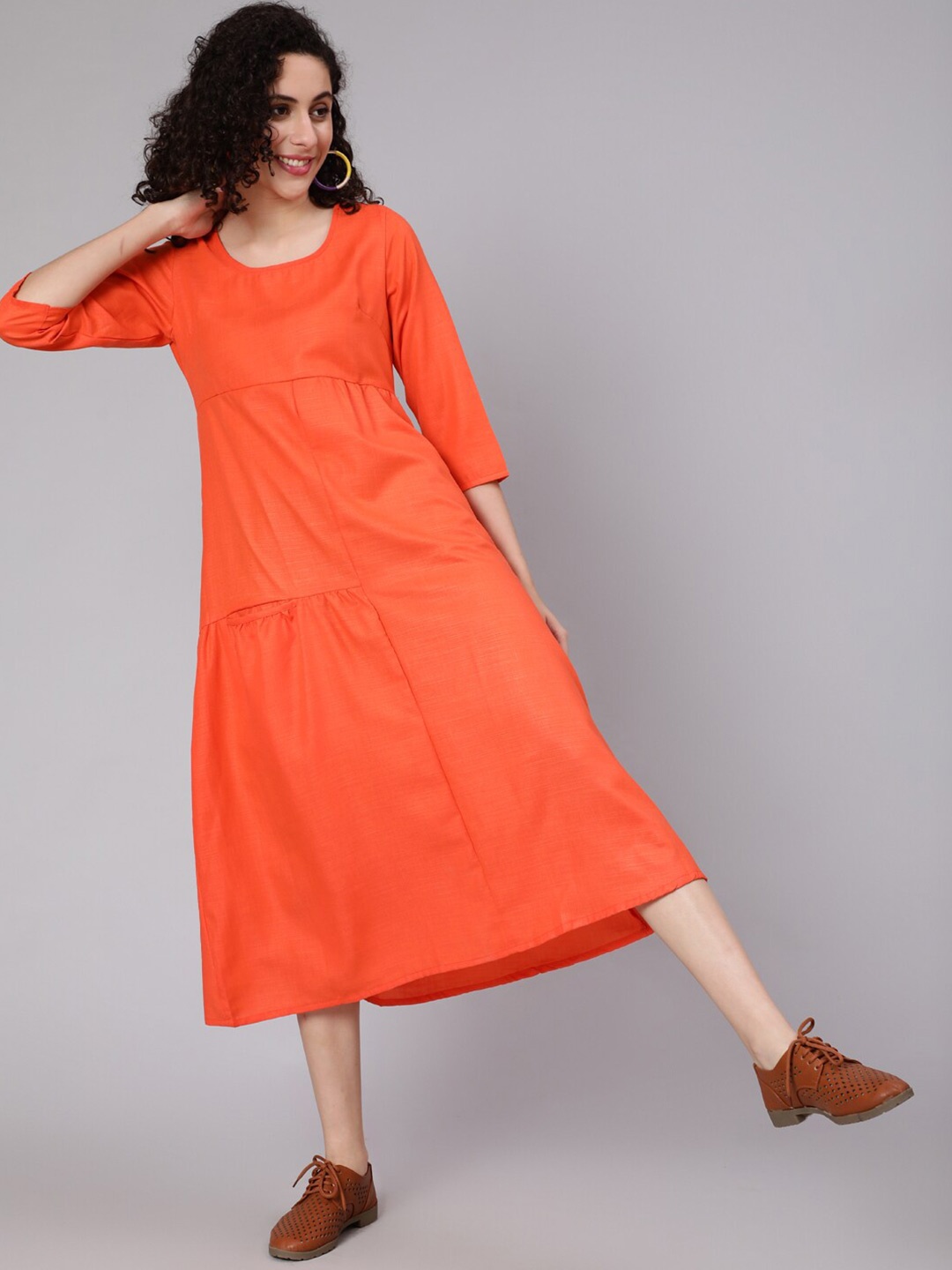 

Awadhi Orange A-Line Midi Dress