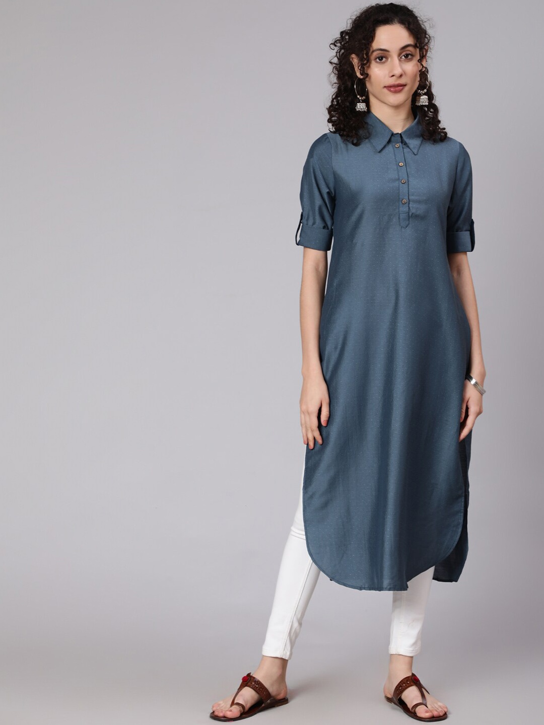 

Awadhi Women Blue Thread Work Pathani Kurta