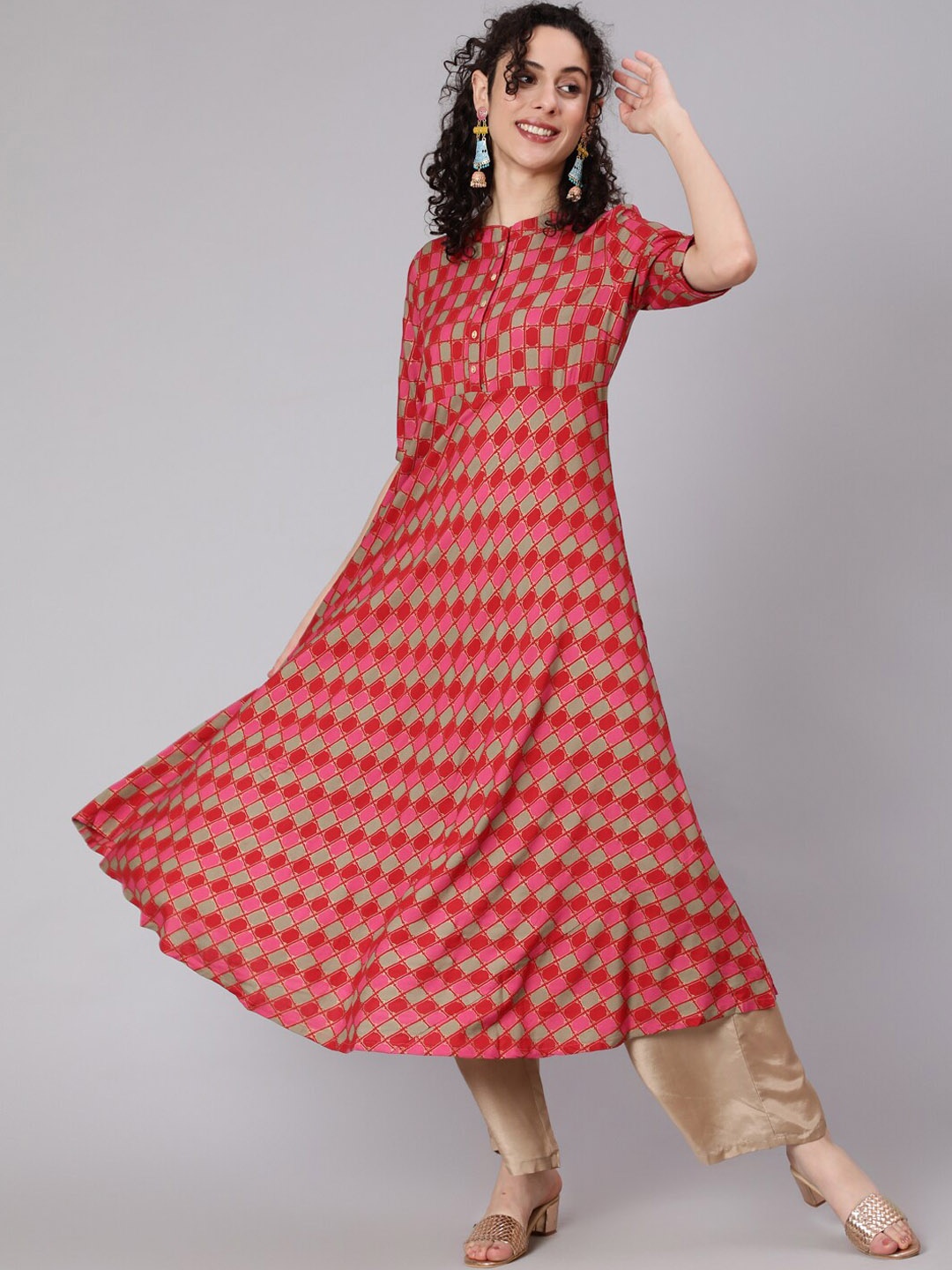 

Awadhi Women Red Ethnic Motifs Printed Anarkali Kurta