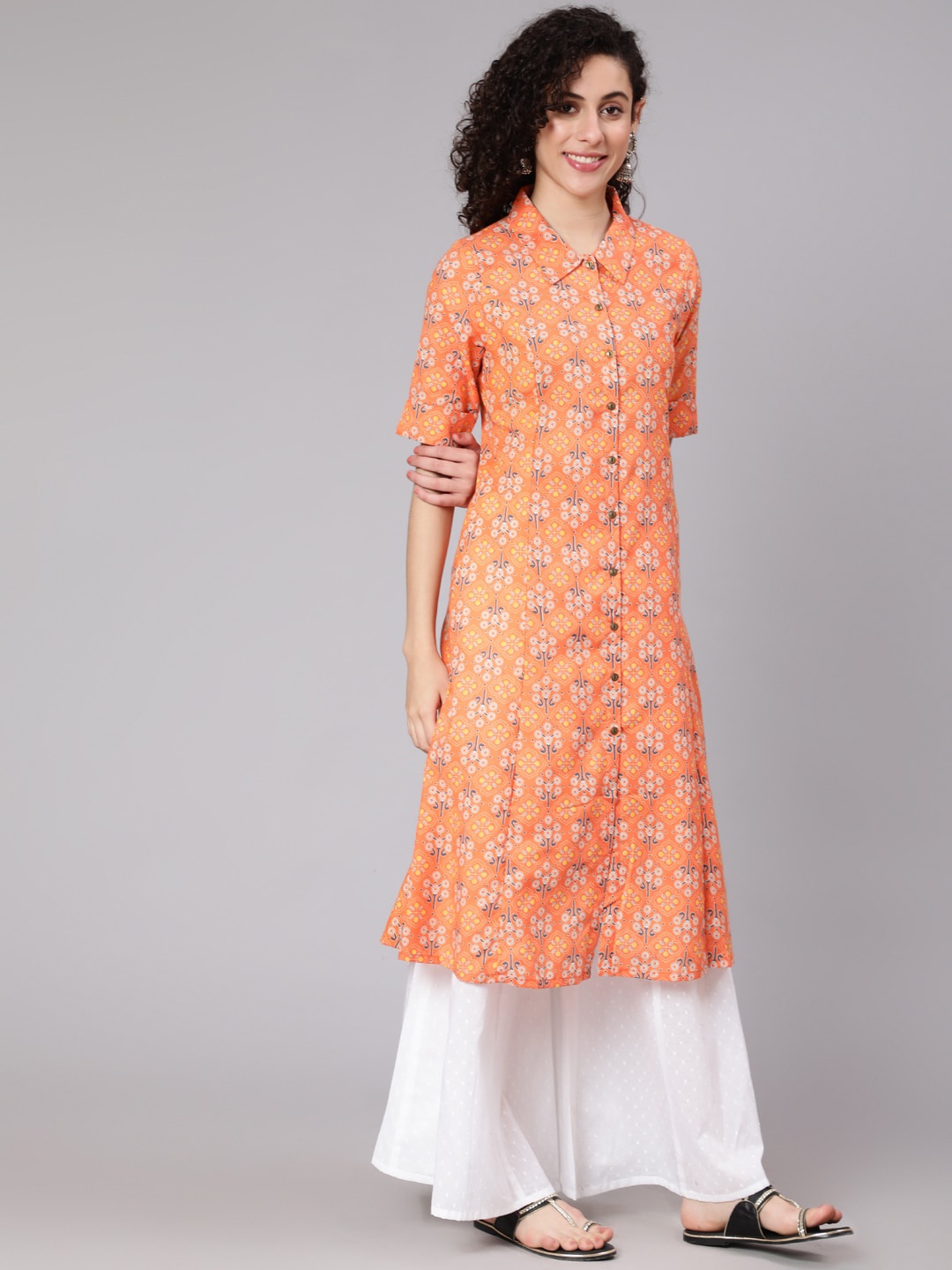 

Awadhi Women Orange Printed Kurta